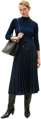 Tommy Hilfiger Damen Kleid Slim Rib Mix Midi-Länge, Blau (Dark Night Navy), S