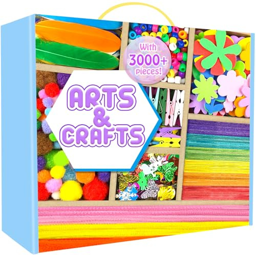 3000 Stück Bastelset Kinder, Basteln Bastelkoffer Kinder, DIY Bastelmaterial, Pfeifenreiniger Kulleraugen, Scrapbooking Bastelbox, Bastelbedarf für Mädchen Jungen 4 5 6 7 8 9 10 11 12 Jahre Geschenk
