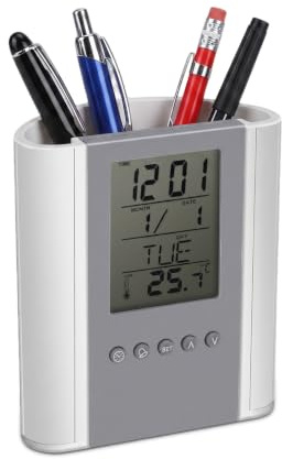 Wecker, Digital wecker Einfach zu setzen Bleistift halter Fall Elektronische Temperatur anzeige Digitaler Wecker Multifunktionaler Stifthalter Mit Kalender Und Elektronischer Stiftehalter mit Uhrzeit