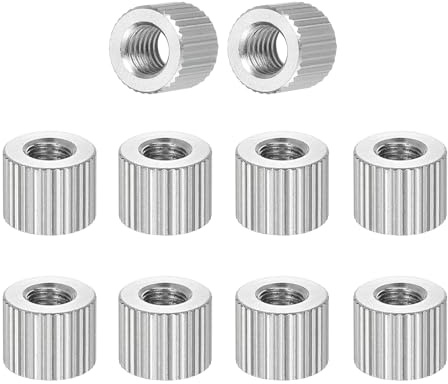 PATIKIL M5 Knurled Thumb Nuts, 10pcs 304 Stainless Steel Female Thread Type Flat Head Through Hole Round Hand Tighten Knob Fasteners Screw Cap Adjust Lock Position, D10mm x H8mm