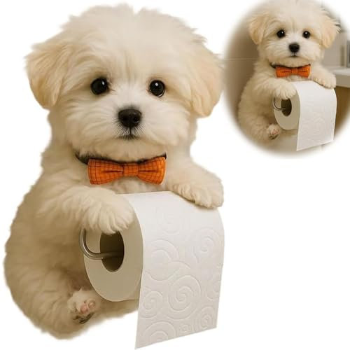 Porte Papier Toilette Mural en Forme de Chien – Support Papier Toilettes – Dérouleur Papier Toilette Murale en INOX, Original Durable Intérieur Salle de Bain (Type I)