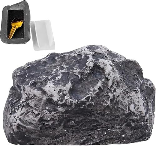 HENGBIRD Piedra escondida para llaves con compartimento secreto, piedra falsa se siente y se ve como una piedra real, caja fuerte para llaves exterior, escondite de llaves para exteriores