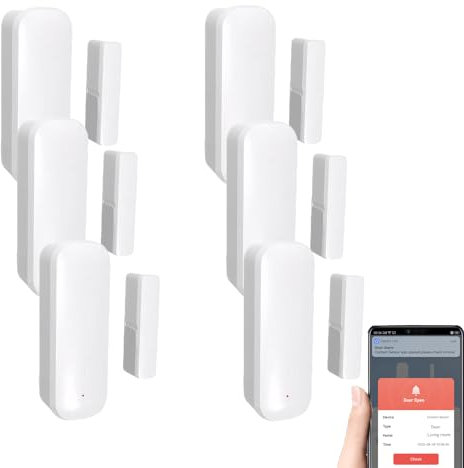 Mengshen 6 Pack WiFi Door Sensor Smart Window Door Sensor Alarm Wireless Magnetic Door Open Detector and APP Remote Notification Compatible withTuya Smart Alexa Google Assistant