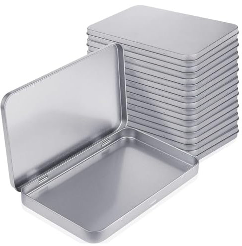 Tixqeaif Rechteckige Blechdose Aus Metall mit Deckel, Metalldeckel mit Scharnier, Blechdose Aus Metall, Leere Blechdose, Behälter, Silberne Blechdose Zur Aufbewahrung, 10 Stück