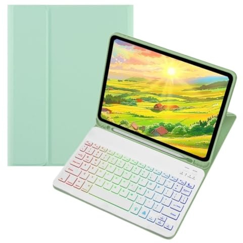 Colorful Backlit keyboard Case for iPad Mini (A17 Pro) ＆ iPad Mini 6th Generation Case with Magnetic Detachable Bluetooth RGB Backlight Keyboard Cute Candy Color Business Student ,Mint Green+White