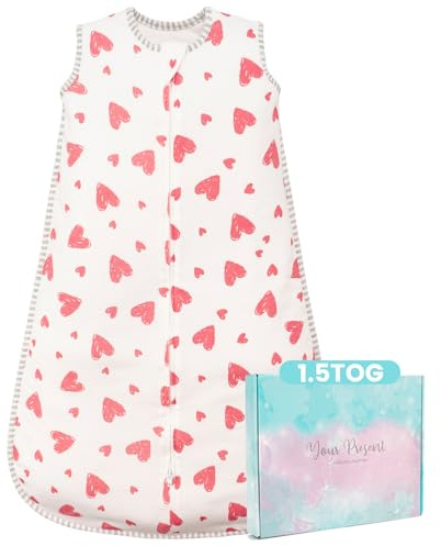TURMIN Baby Sleeping Bag 1.5 Tog - Cotton Winter Sleeping Bag Baby 12-24 Months Quilted Sleep Sack, Soft Warm Toddler Sleep Bag for Boys Girls Essentials, Pink Heart