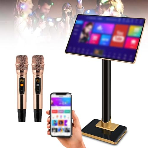 PPLDABNK 19-inch Touch Screen Karaoke Machine with 2 Wireless Mics, Built-in Speaker, 20 Languages, Million+ Songs, APP Control, for Parties, TV Connection,2T
