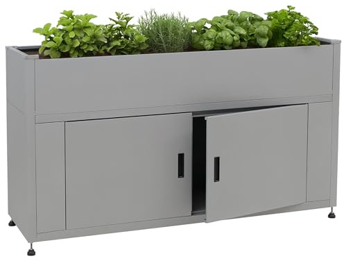 Hochbeet HWC-O85, Metallhochbeet Blumenkasten Pflanzkübel Stauraum, Metall 47kg 91x161x51cm - grau