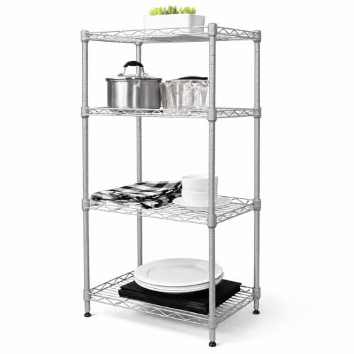 Silver 4-Tier Metal Shelving Unit, Freestanding Garage Storage Metal Rack