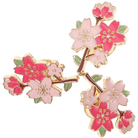 Rosa Kirschblüten Broschen 3 Stück, aus Metall Anstecknadeln | Zinklegierung mit Glänzender Oberfläche, Leichtes 3,2x2,4x1,1cm Format, für Rucksack und Pullover