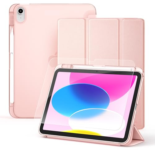 CACOE Case for iPad A16 11th/10th Generation(2025/2022) + Screen Protector | 11/10.9 inch with Pencil Holder, Full Protective Tablet Cover for iPad 11/10 Gen, Rose Gold