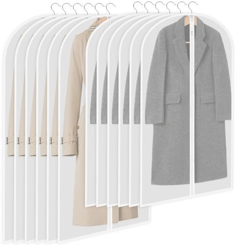 12Pcs Custodie Abiti con Cerniera, Porta Abiti Copriabiti Antipolvere Traslucida Impermeabile 60×100/120cm, Buste Custodia Abitio Armadio Coprisedili Vestiti per Smoking Cappotti Giacca Camicie Gonne