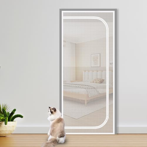 Cat Screen Door, Reinforced Pet Screen Door Resistant Mesh Screen Door for Introducing New Cats, Anti-mosquito Door Curtain Pet Fly Door Screen with Bilateral Zipper (Fits Door Size : 90cm x 210cm)
