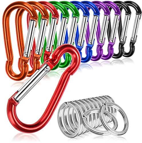 Com-four® Mousqueton Porte-clés en Aluminium Antirouille - 12x Petit pour Extérieur, Randonnée, Pêche - 6cm [La Sélection Varie]