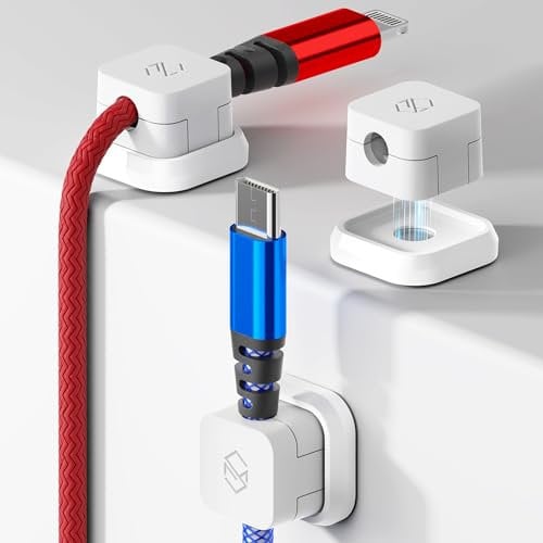 Sinjimoru Magnetic Cable Organiser Clip, Multipurpose Cable Management compatible with most USB Cables & Cords as Office & Desk Accessories. Magnetic Cable Holder White 3 Pack