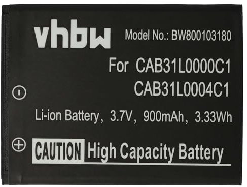 vhbw Batterie Remplacement pour Alcatel CAB31L0000C1, CAB31L0000C2, CAB31L0001C1, CAB31L0004C1 pour téléphone Portable (900mAh, 3,7V, Li-ION)