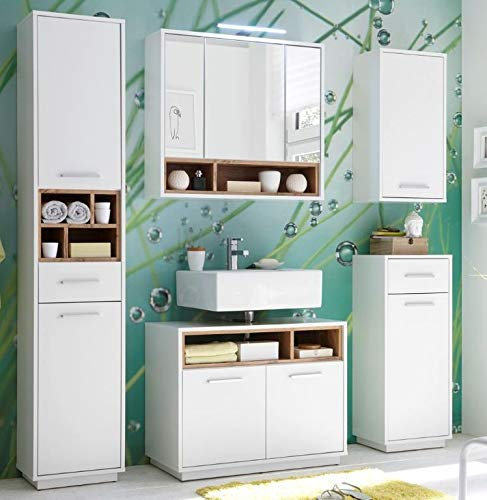 Froschkönig24 Milano Badezimmer 5-TLG. Set Komplettset Badmöbel Weiß/Wildeiche