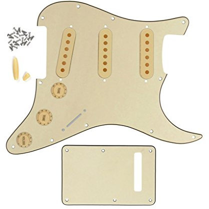 FLEOR Kompletter Satz ST Guitar SSS Pickguard Backplate 48/50/52mm Pickup Covers 2T1V Bedienknöpfe Selector Tip Arm Bar Cap, 3-lagige Creme