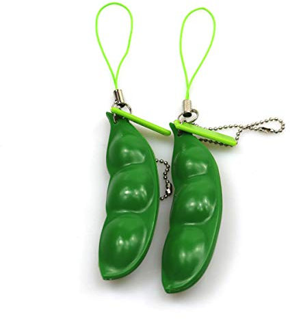 FC MXBB Fidget Toys Squeeze-a-Bean Sojabohnen-Schlüsselanhänger, Stressabbau, Schlüsselanhänger, Handykette, 2 Stück