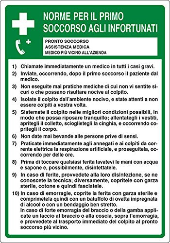 cartello alluminio cm 30x20 NORME PER IL PRIMO SOCCORSO AGLI INFORTUNATI