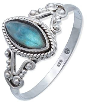 mantraroma Ring Damen Silber 925 Labradorit Edelstein blau ausgefallen verspielt