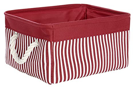 sourcing map Storage Basket Bin, Collapsible Laundry Basket with Rope Handles,Decorative Fabric Basket for Shelves Office Closet Organizer, Red (Small - 13.8x9.8x6.7)