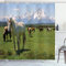 ABAKUHAUS Tier Duschvorhang, Pferde, Stoffliches Gewebe Badezimmerdekorationsset mit Haken, 175 x 240 cm, Grün Hellblau