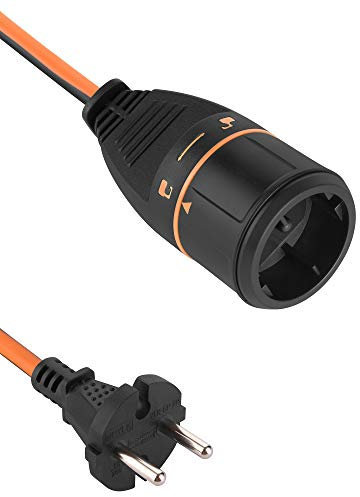 Electraline 01368 Cable Alargador eléctrico para jardín 40M 2x1.5 con Toma de corriente Electralock europea 2 pins equipado con un mecanismo de bloqueo que evita la desconexión accidental del enchufe