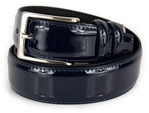 Emila Cintura uomo elegante di vernice blu lucida in vera pelle cinta cerimonia da ragazzo artigianale x abito per pantaloni 3,5 cm 35 classica matrimonio vestiti smoking belt 115 Vera Pelle Blu