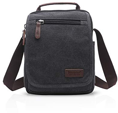 FANDARE Leinwand Umhängetasche Schultertasche Kuriertasche Canvas Messenger Bag für Herren Damen Klein Aktentasche Männer und Frauen Reise Arbeitstasche 9.7 Zoll Tablet Schwarz
