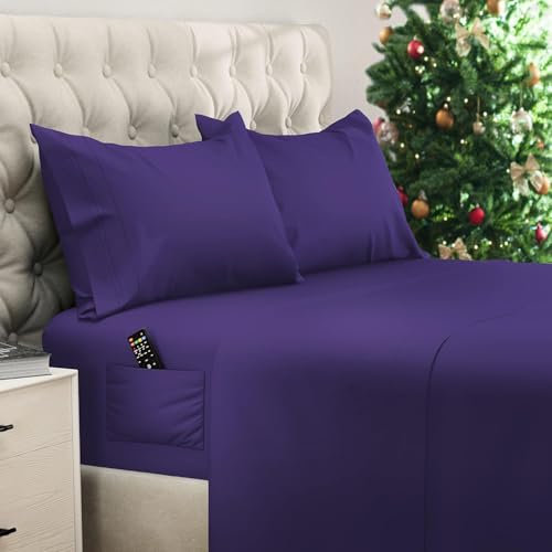 DREAMCARE Bettlaken-Set, kühlende Bettlaken – bis zu 53,3 cm tief, luxuriöse Hotel-Bettlaken und Kissenbezüge, hervorragende Weichheit, 100 % feine Mikrofaser mit Seitentasche (Voll, Violett)