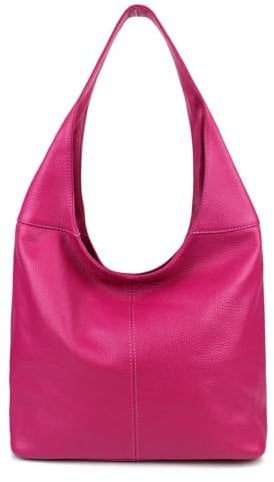 Made in Italy Damen Leder Tasche Shopper Schultertasche Umhängetasche Handtasche Beuteltasche Hobo Bag Ledertasche Nappaleder Pink