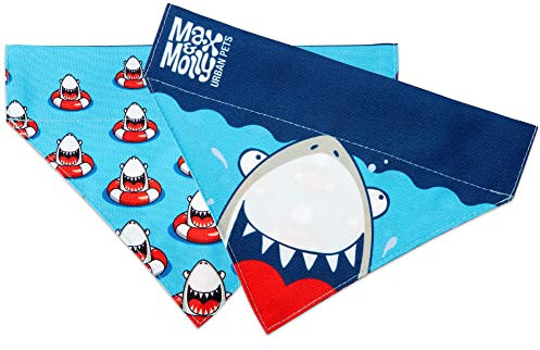 Max & Molly Halsbandana für Hunde & Katzen, Weicher Stoff, kein Binden Design, Halsband gleitet durch die obere Schlaufe (Haie, XS-S)