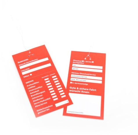 Öl Service Anhänger in Rot | 50 Stück | Ölwechselzettel Inspektionsanhänger Ölwechselanhänger Inspektion Etikett Service Zettel Kundendienst Anhänger zum beschriften