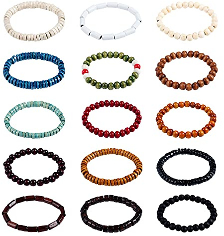 Lystaii 15pcs Wooden Beaded Bracelet Bangle Elastic Stretch Bracelet Set for Men and Women Elastic Prayer Beads for Meditation Buddha Tibetan Bracelet 8mm Beaded Bracelet Buddha Bracelet