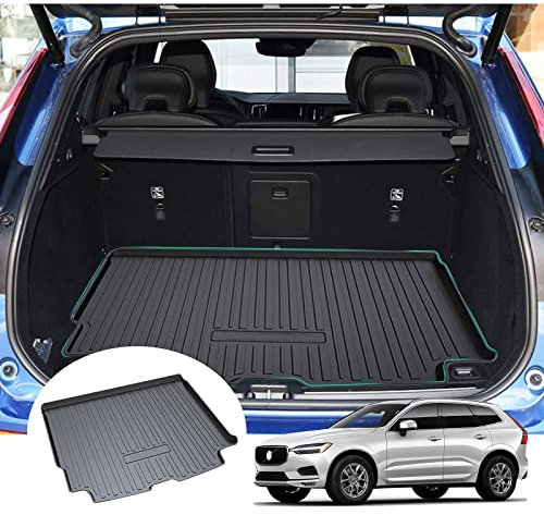 GAFAT Volvo XC60 2018-2024 2025 Kofferraummatte, Volvo XC60 2023 Kofferraumwanne Matten Original 3D Scanner TPE Hohe Kante, Volvo XC60 Zubehör (Schwarz1)