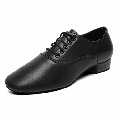 Men's Ballroom Dance Shoes Black Leather Sole Tango Salsa Latin Character Shoe (12 / Black)