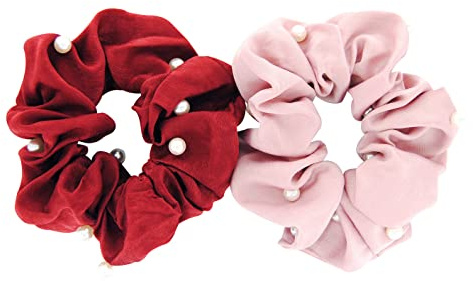 axy XXL Scrunchie Haargummi mit Perlen Set - 2x Stoff Haargummis Zopfhalter Zopfgummi Haarteil Haarband Scrunchies Doppelpack (Set 17)