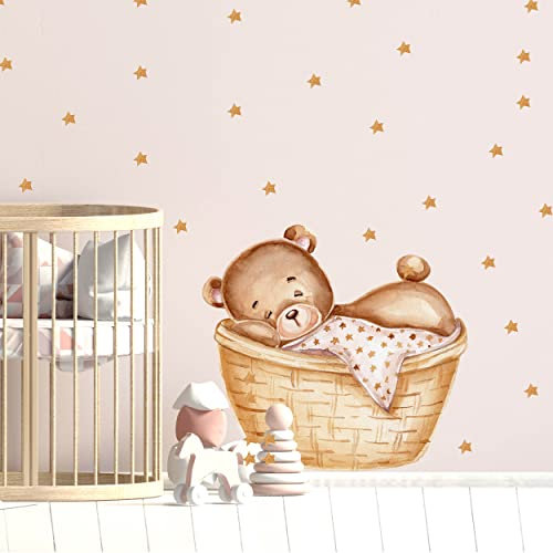 WANDKIND Bär im Korb Wandtattoo V324 | handgezeichnet | AUFKLEBER Kindergarten | Wandsticker Kinderzimmer Deko Teddybär im Wäschekorb Teddy (40 x 40 cm)