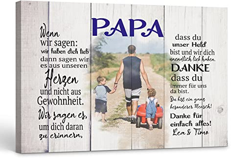 Deutsam Personalisierte Leinwand Papa Wir Version Geschenk zum Vatertag Valentinstag mit eigenem Foto Geschenk von Kindern für Vater Geburtstag