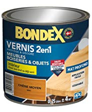 BONDEX - Vernis 2 en 1 Haute Résistance - Protège et Embellit le bois - Chêne Moyen Mat - 0,25 Litre