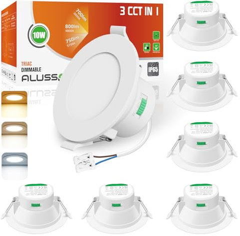 ALUSSO LED Einbaustrahler IP65 Dimmbar 230V LED Spots 10W Bad Einbauleuchten Deckenspots Einbauspots, Warmweiß Neutralweiß Kaltweiß Deckenstrahler für Badezimmer Küche Wohnzimmer, 6er Set