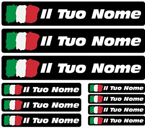 Set 10 Adesivi Stickers con Bandiera in Vinile Nome Personalizzato Italia Bici Casco Auto Moto