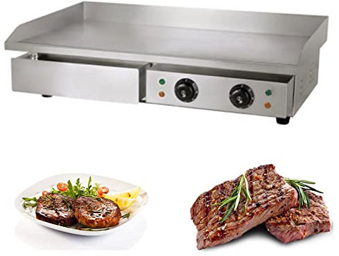 Bistecchiera Elettrica, Piastra Elettrica per Cucinare Acciaio Inox, Temperature 50-300℃, Professionale, con Vassoio Anti-Schizzo, AntiGraffio e Lavabile in Lavastoviglie per Carne, Verdure,820