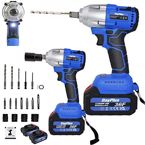 Brushless Impact Driver with 2 Battery, Cordless Impact Driver 21V 6000mAH Lithium Battery, 420Nm High Torque, Dual Speed Power Impact Gun, 4 Sockets, 5 Drill Bits, 7 Screwdriver Bits, Carry Case