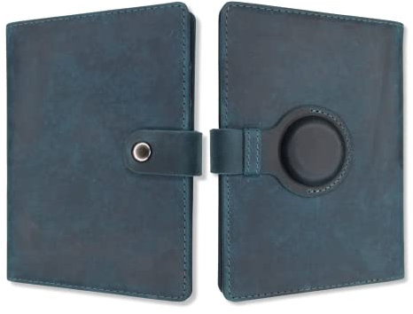 AirTag-Reisepasshülle und Geldbörse aus echtem Leder für Damen und Herren, RFID-blockierend für sicheres Reisen und Dokumentations-Organizer, Blau, Bifold Airtag Reisepasshülle