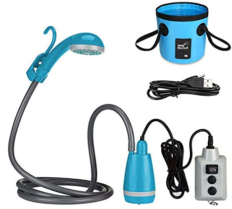 Lioaeust Portable Camping Shower, 12V Dc Vehicle Camping Shower Outdoor Shower Pump USB Rechargeable Shower Head for Camping, Car Washing, Beach(B)
