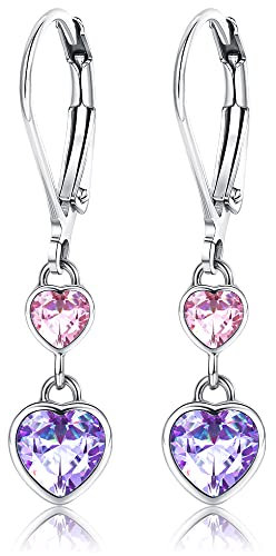 ORAZIO Herz Creolen Ohrringe für Mädchen Hypoallergen Baumelnder Reif mit 925 Sterling Silber Ohrringe mit 3 Mini-Herzen & Kristalle, kleine Ohrring mit Reifen für Kinder Schmuck Geburtstagsgeschenk