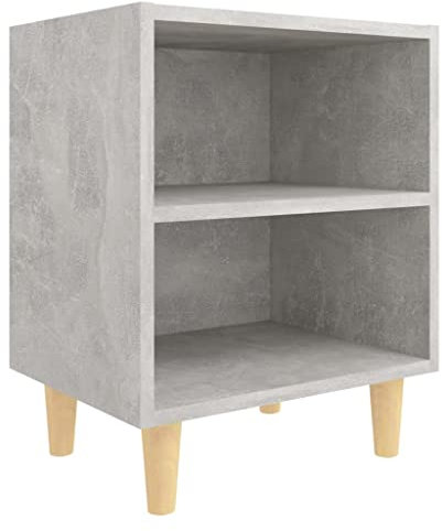 Comodino con Gambe in Legno Massello Grigio Cemento 40x30x50 cm