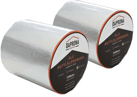 DAPRONA Butylband, Panzertape 10m x 150mm, 2 Stück Alu Dichtungsband Alu, Reparaturband, Dichtband Fenster Dachrinne, wasserfest, hitzebeständig